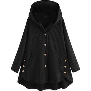 NWT ~ Black Button Up Cardigan Cable Knit Pockets Hoodie Sweater ~ Women's XL